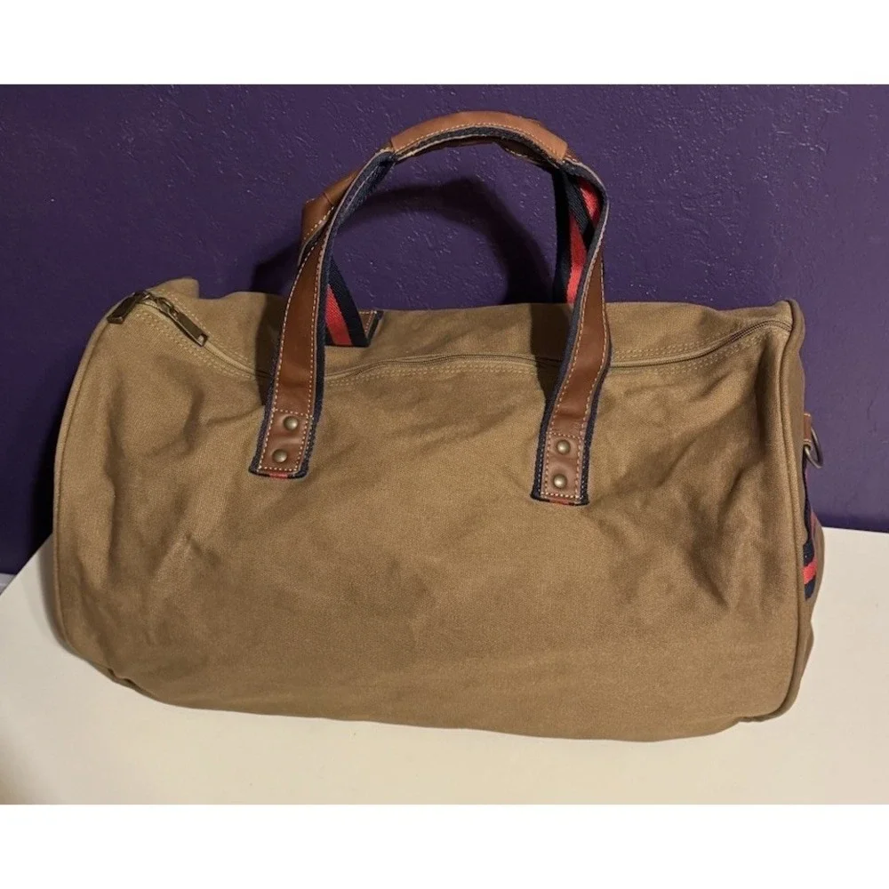 Tommy Hilfiger Canvas Leather Duffel Bag Hunting Field Luggage Travel Khaki $165
